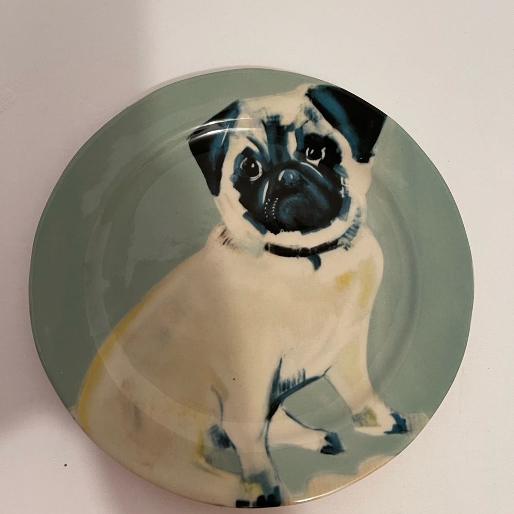 Sally Muir Anthropologie Dog-A-Day Stoneware Chinese Pug Dessert Plate 8.5”